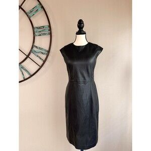 Ann Taylor Dress Black Faux Leather Sleeveless Sheath Size 6 NWT